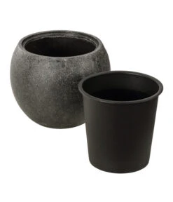 Dehner Polystone-Topf Kapstadt, Rund, Grau -Gartenbedarfs Geschäft 3207990 3208022 WE DE 002 DehnerPolystoneTopfbauchiggrau